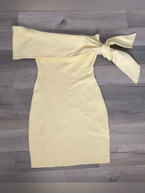 SNDYS Jaymes Yellow Off Shoulder Mini Dress Cotton